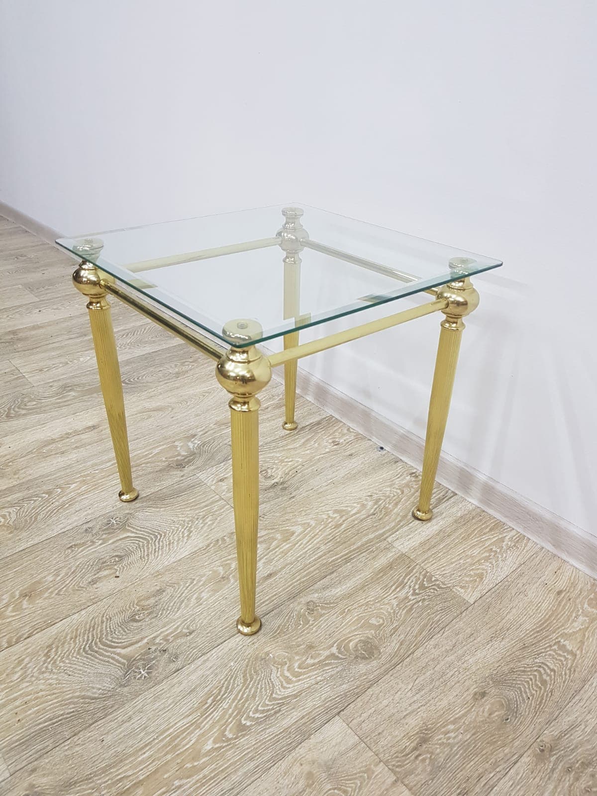 Side table, gold brass, transparent glass, France, 1960s. - 359235