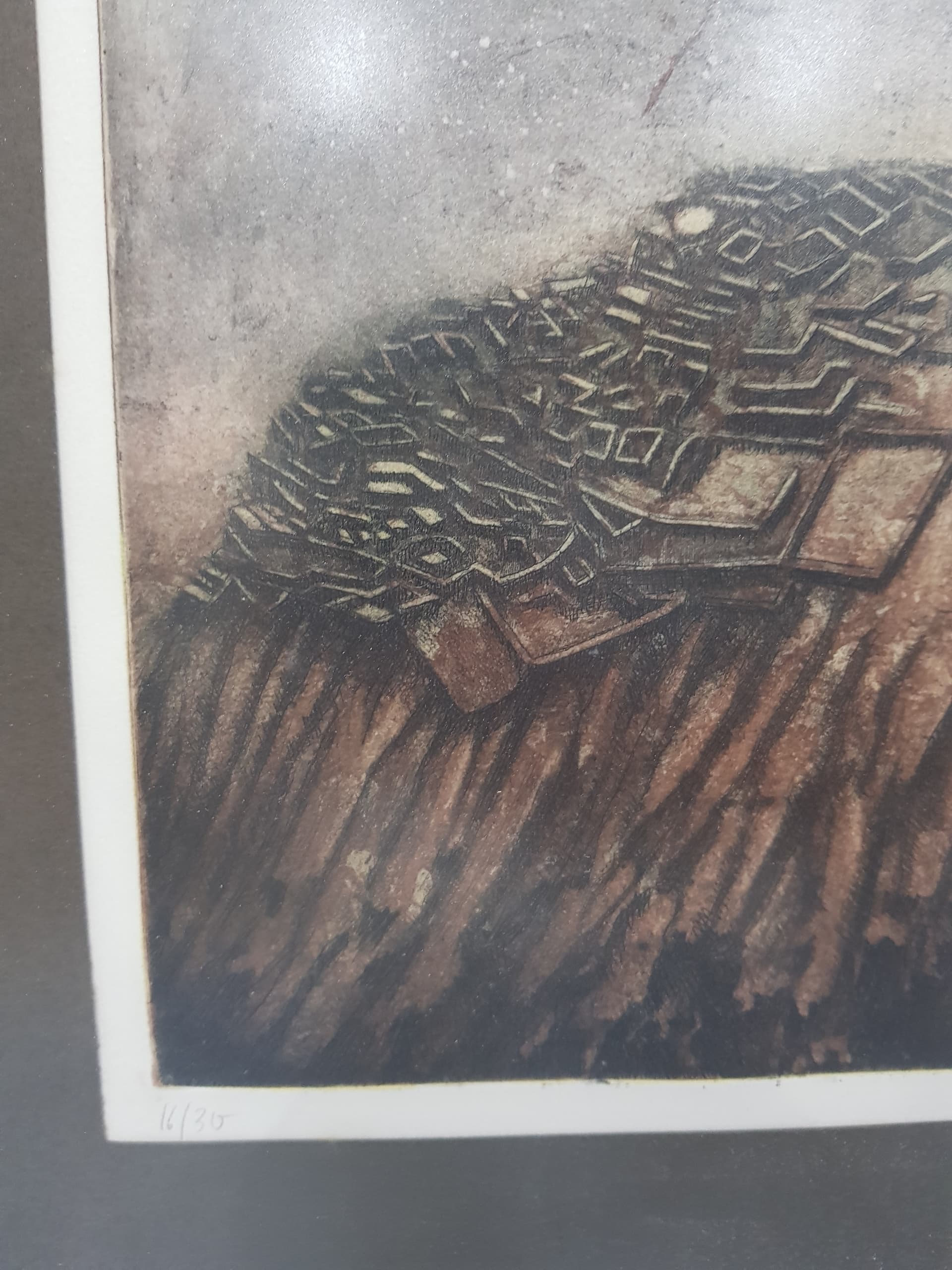 Abstract lithograph, brown, beige, gold, Austria, 1970s - 359264