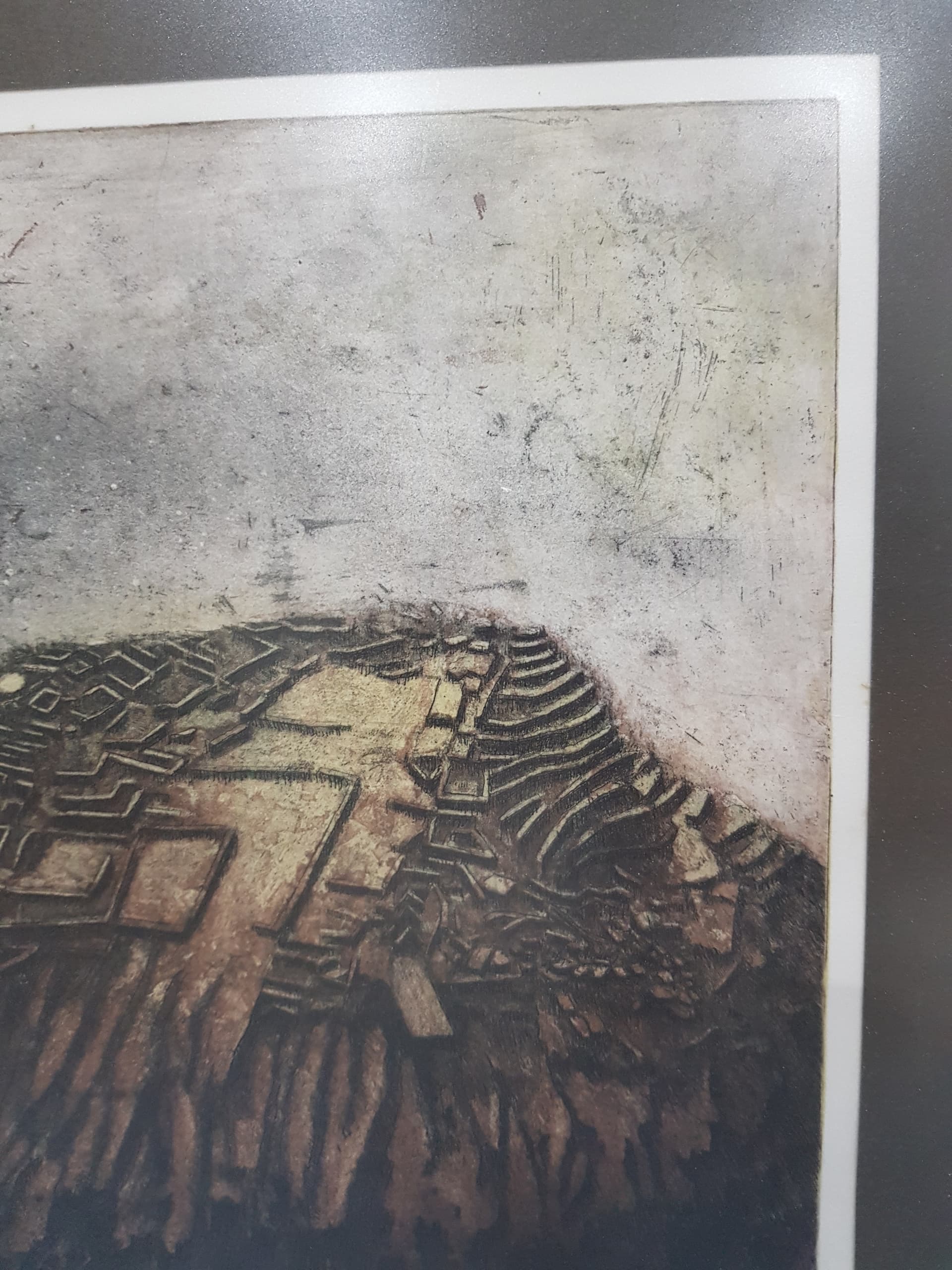 Abstract lithograph, brown, beige, gold, Austria, 1970s - 359266
