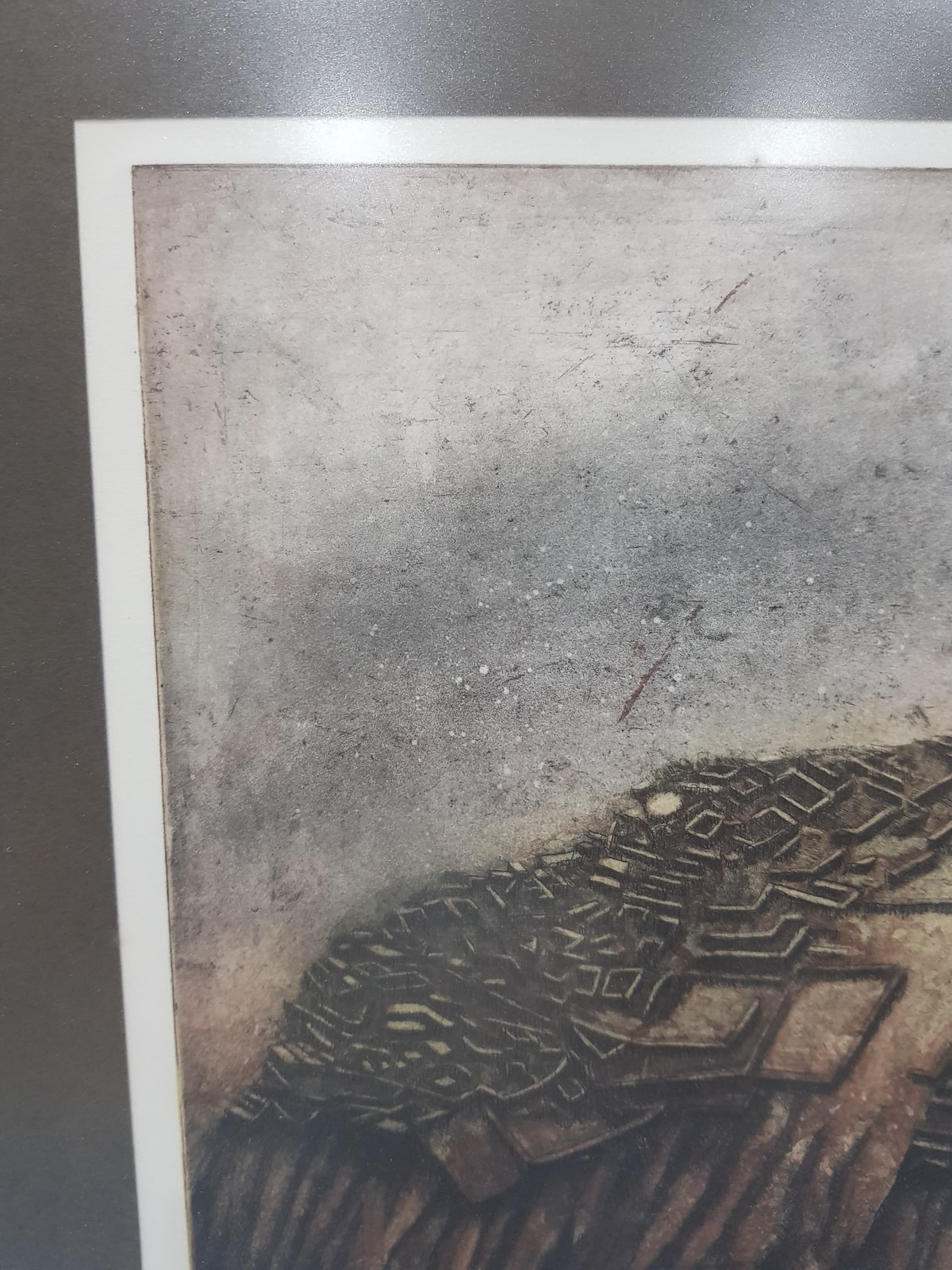 Abstract lithograph, brown, beige, gold, Austria, 1970s - 359267