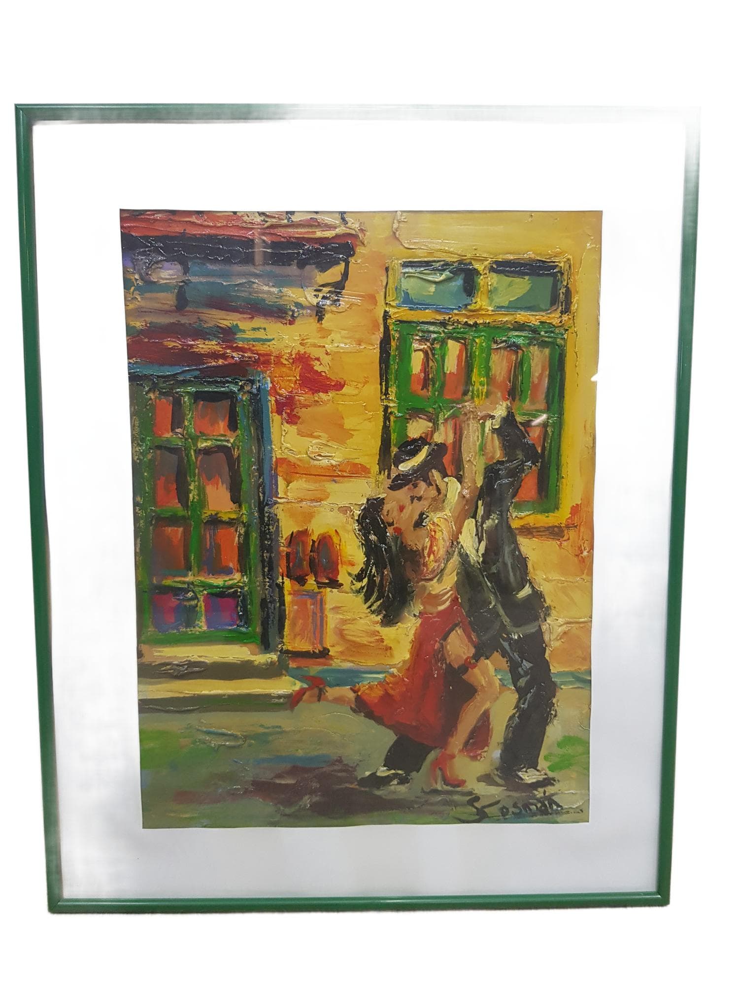 Obraz olejny Tango en Caminito, papier, art. S. Cosman, Argentyna, lata 90.