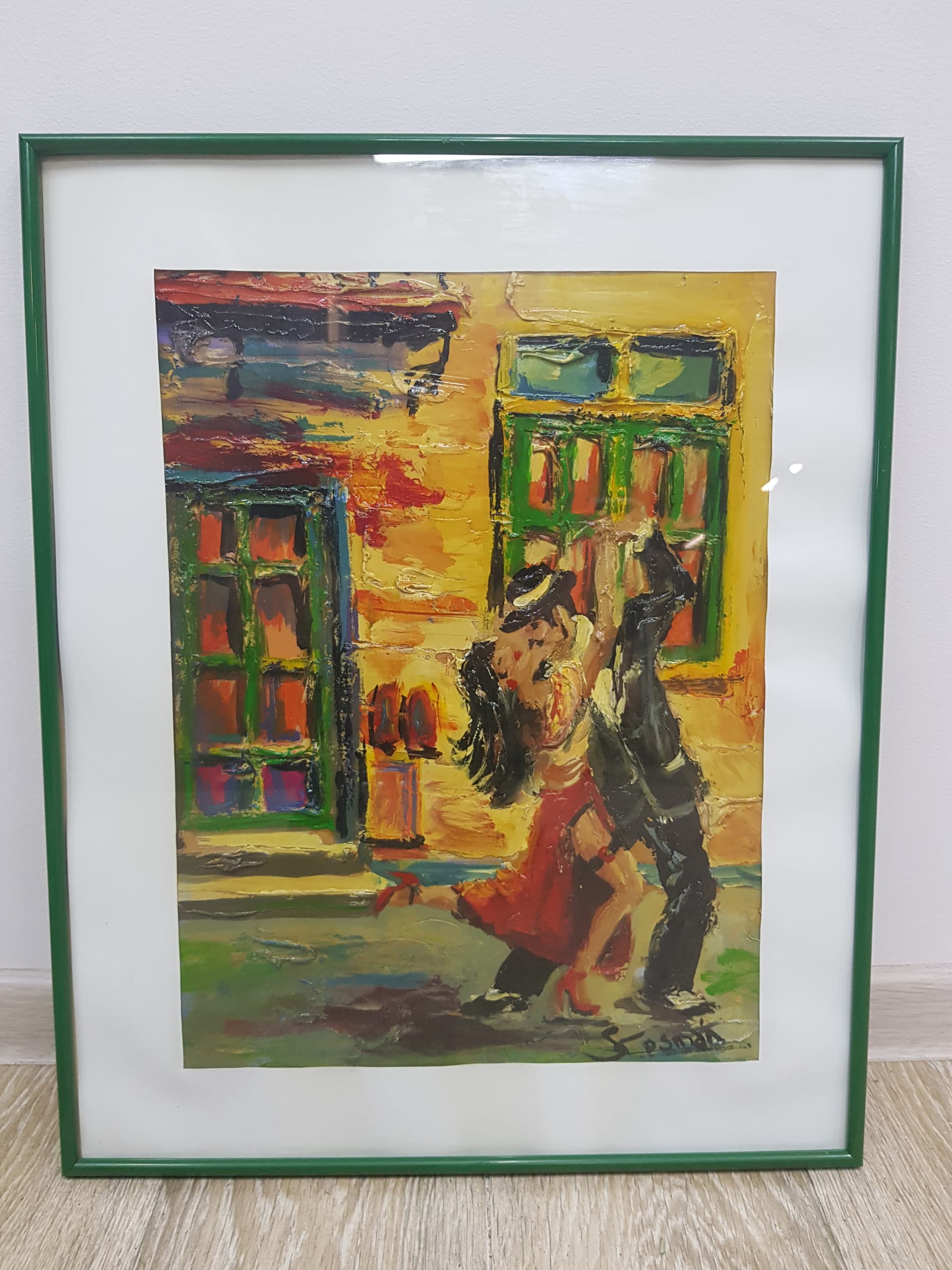 Obraz olejny Tango en Caminito, papier, art. S. Cosman, Argentyna, lata 90. - 359315