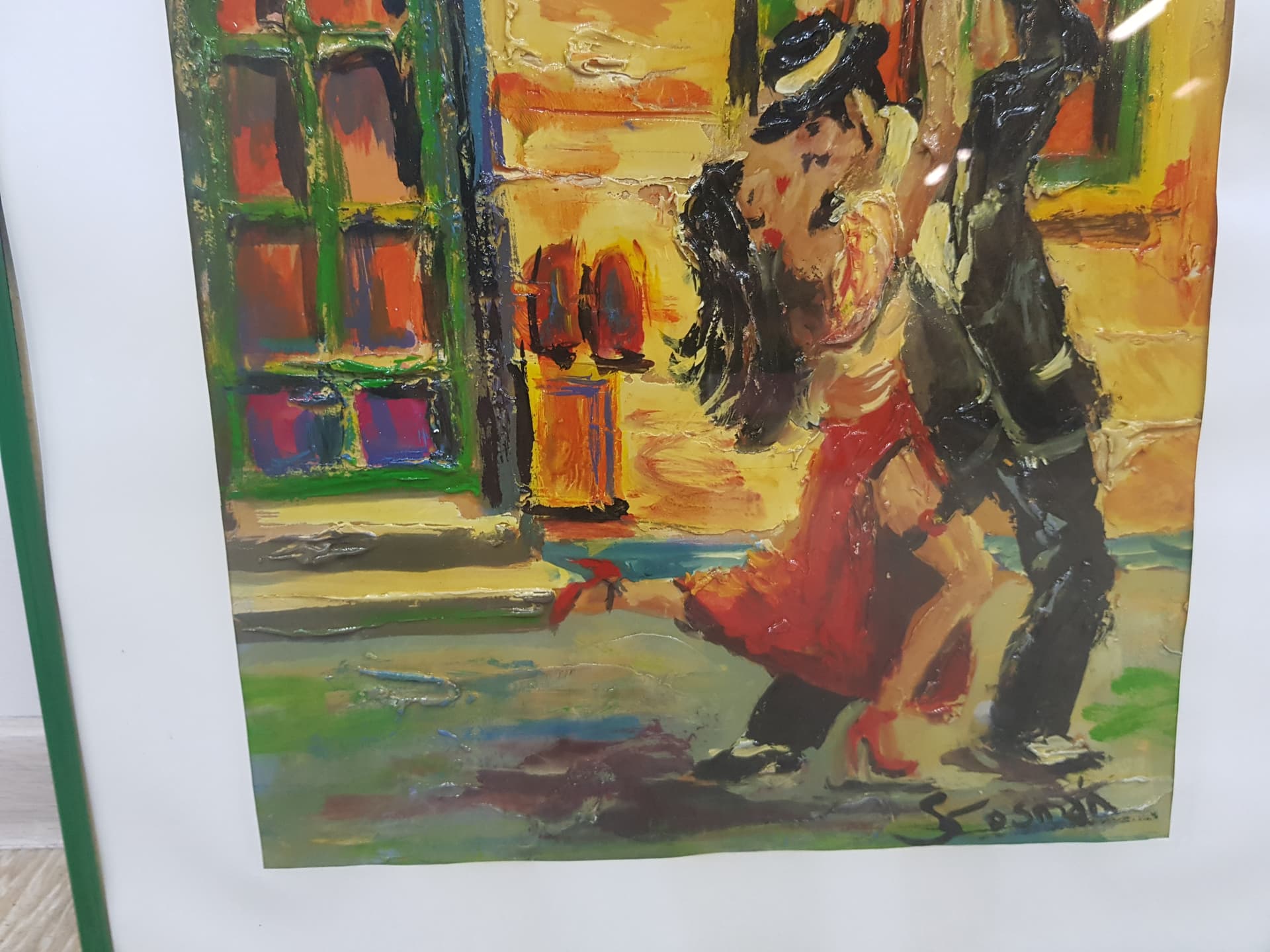 Obraz olejny Tango en Caminito, papier, art. S. Cosman, Argentyna, lata 90. - 359317