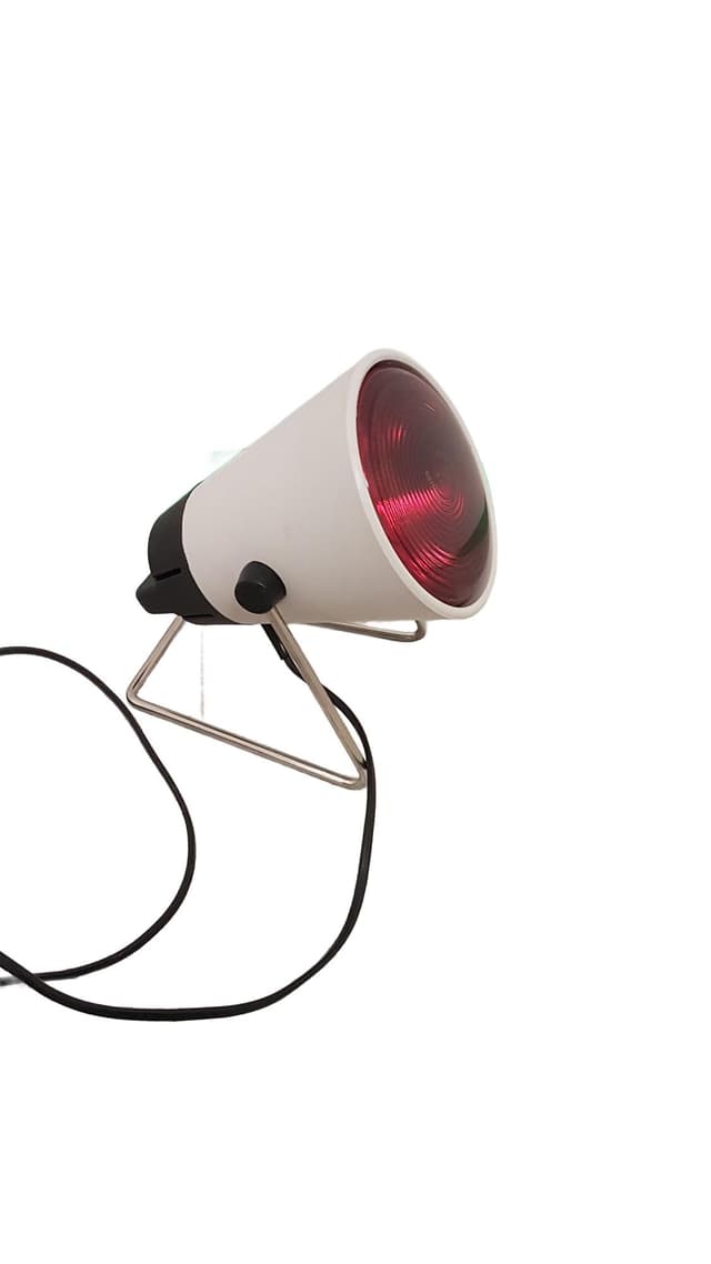 Lampa biurkowa Space Age, metal biały, stal chromowana, szkło czerwony, Niemcy, lata 60. - WYMIARY