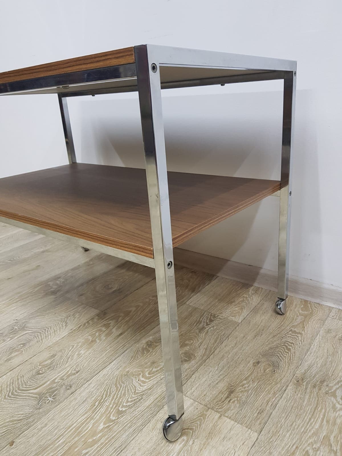 Mobile table, brown veneer, chrome steel, Germany, 1970s - 359394