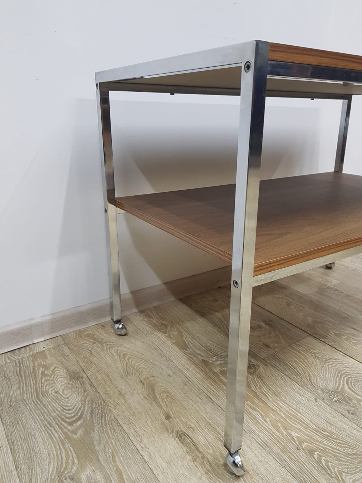 Mobile table, brown veneer, chrome steel, Germany, 1970s - 359392