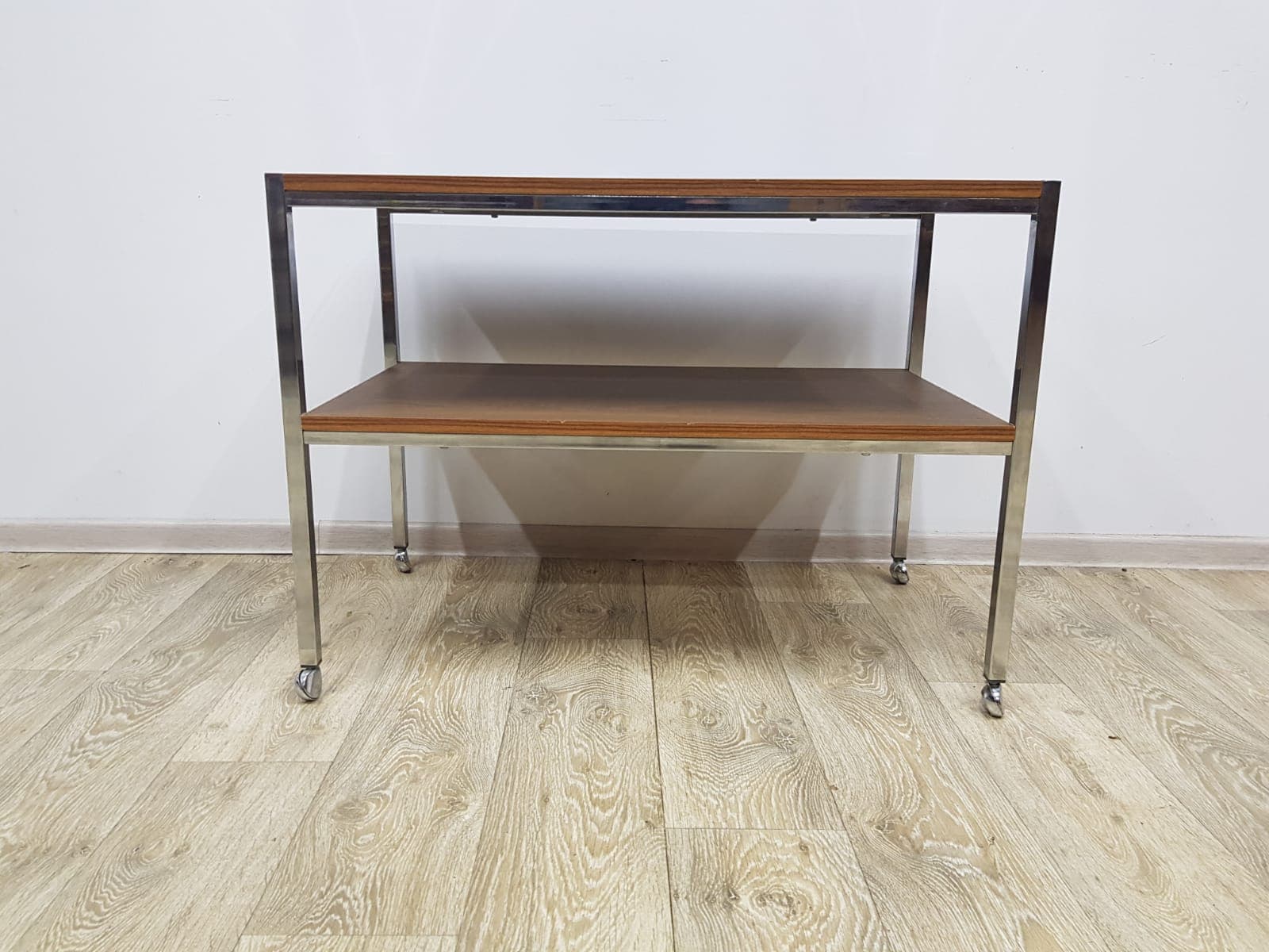 Mobile table, brown veneer, chrome steel, Germany, 1970s - 359390