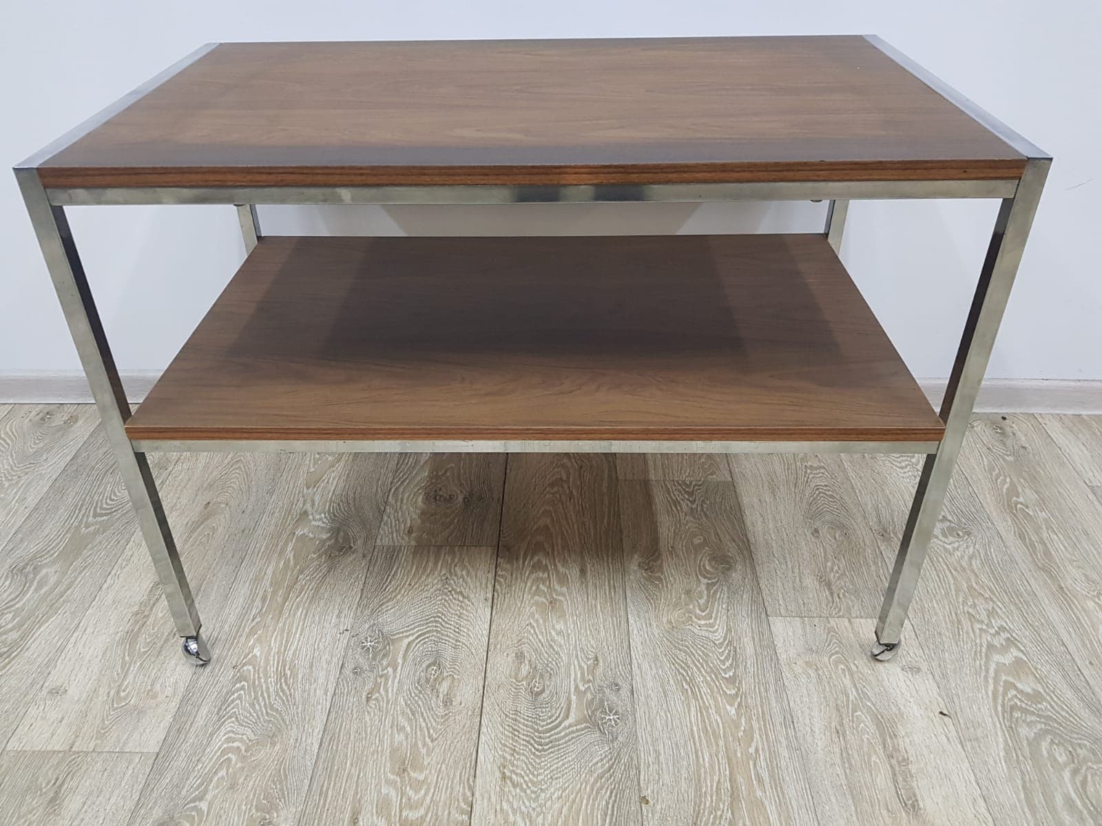 Mobile table, brown veneer, chrome steel, Germany, 1970s - 359389