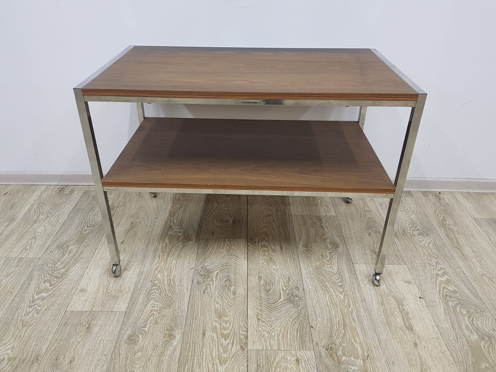 Mobile table, brown veneer, chrome steel, Germany, 1970s - 359391