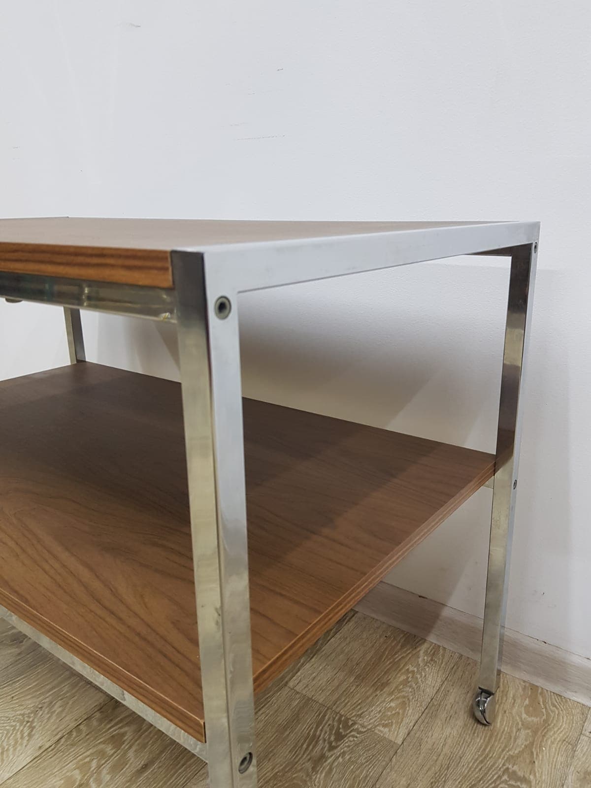 Mobile table, brown veneer, chrome steel, Germany, 1970s - 359397
