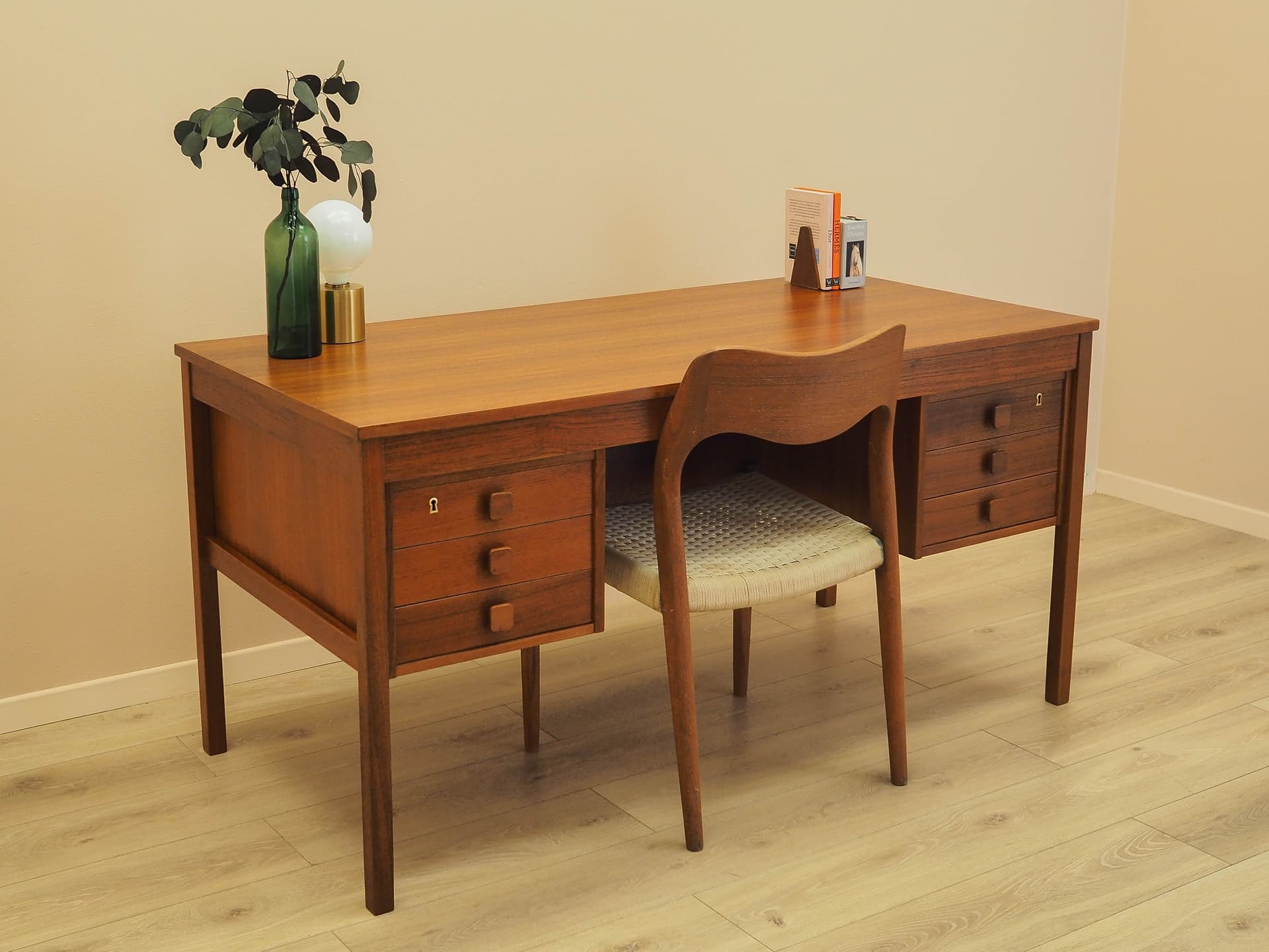 Desk, brown orange teak, Denmark, 1960s. - 359400