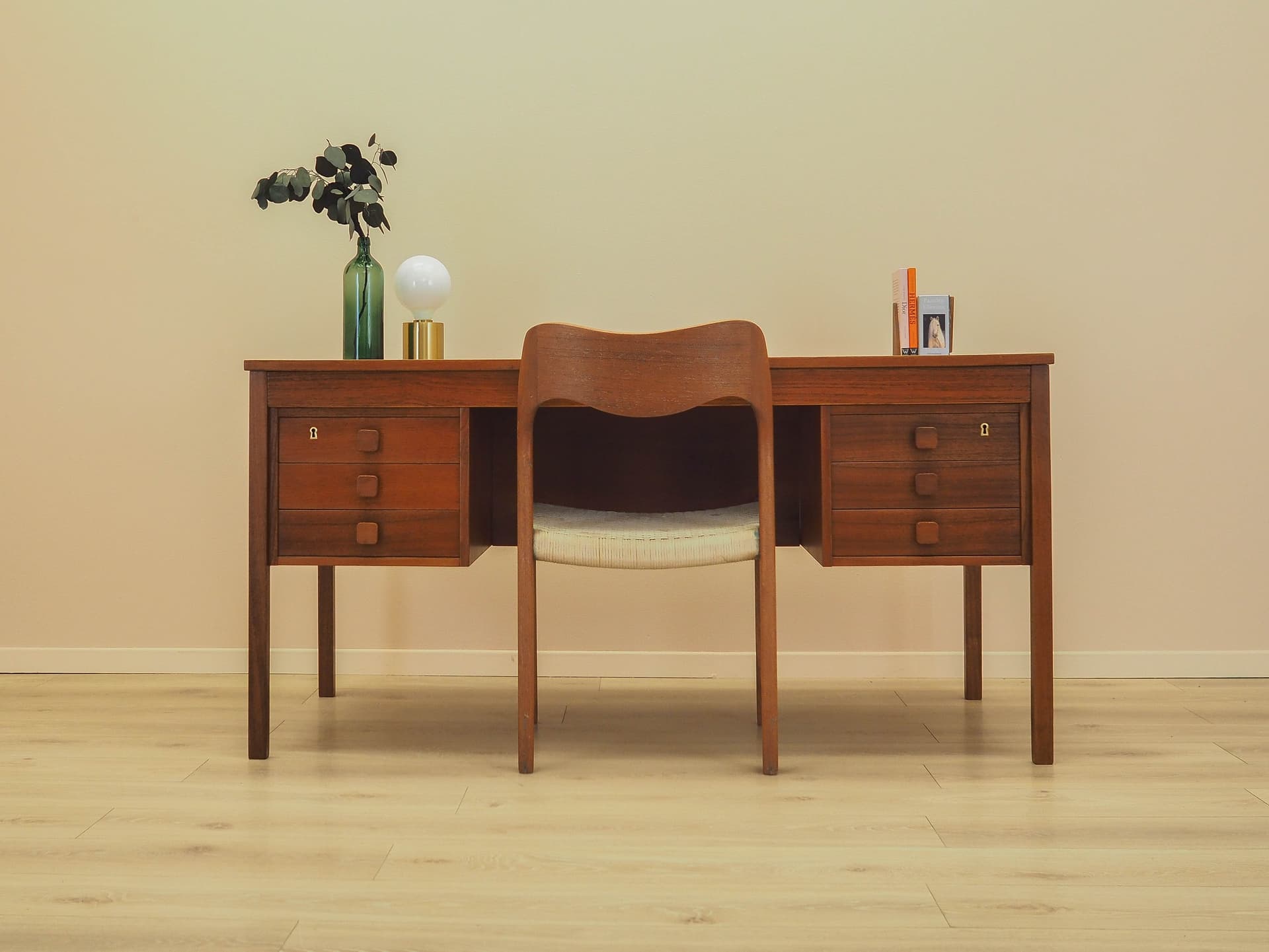 Desk, brown orange teak, Denmark, 1960s. - 359399