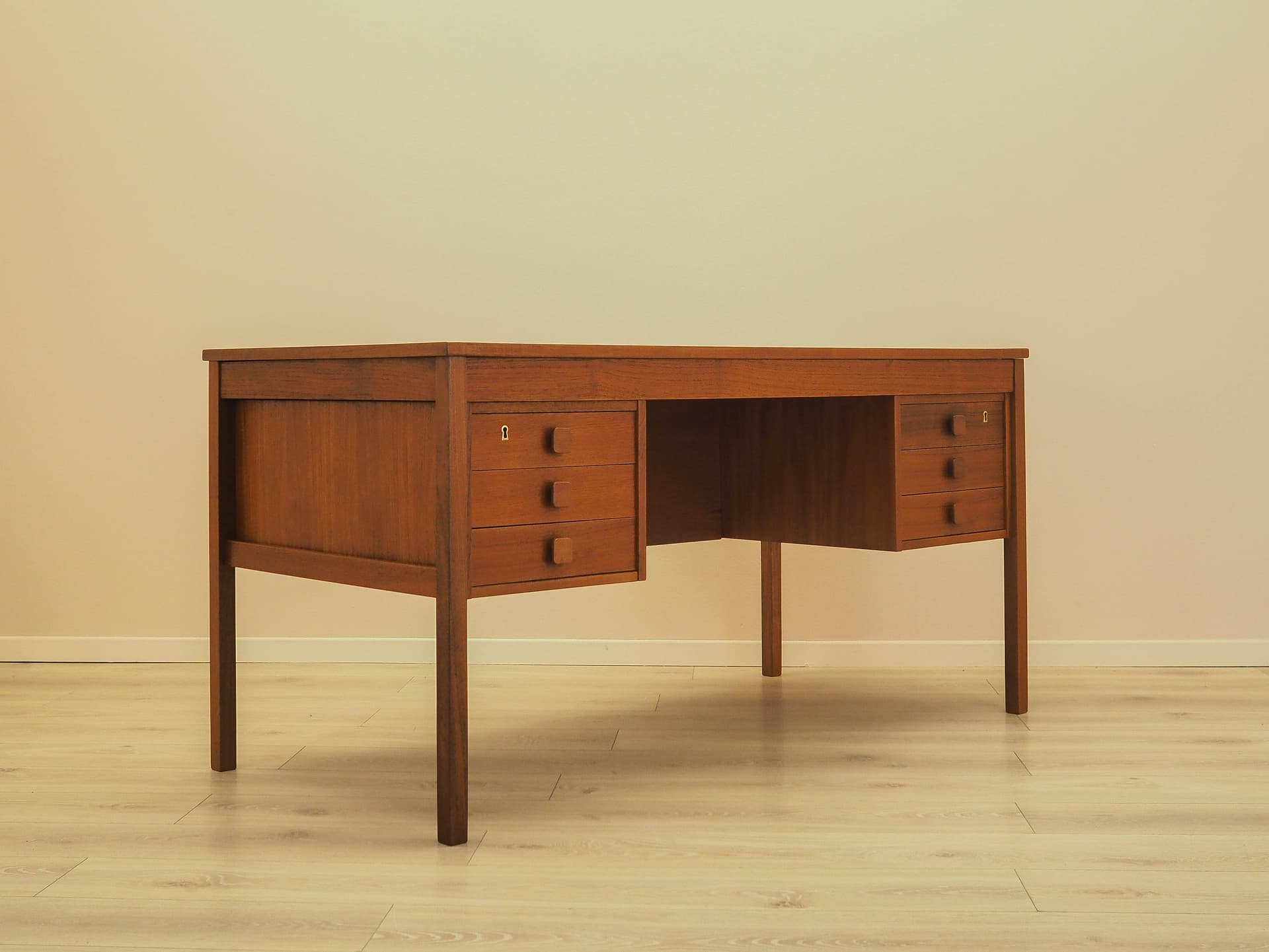 Desk, brown orange teak, Denmark, 1960s. - 359404