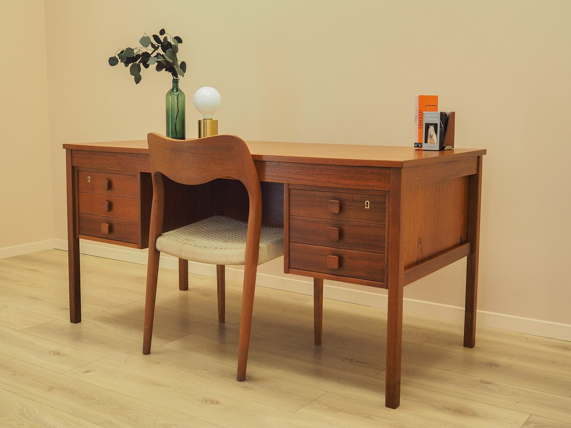 Desk, brown orange teak, Denmark, 1960s. - 359401