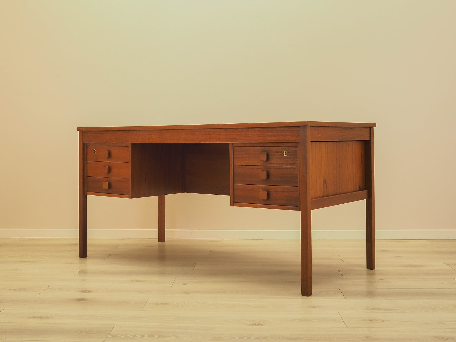 Desk, brown orange teak, Denmark, 1960s. - 359402