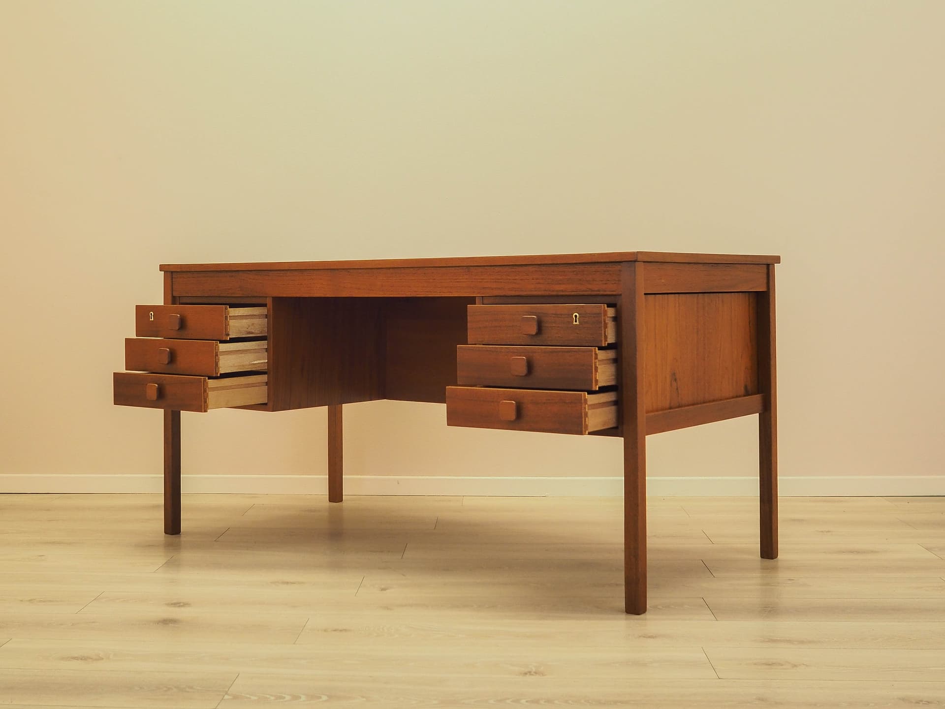 Desk, brown orange teak, Denmark, 1960s. - 359403