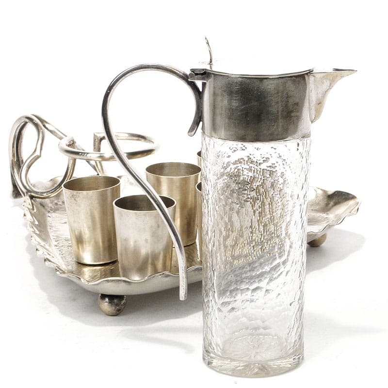 Liqueur set, Art Nouveau, silver, white metal, crystal, Austria-Hungary, early 20th c. - 359467