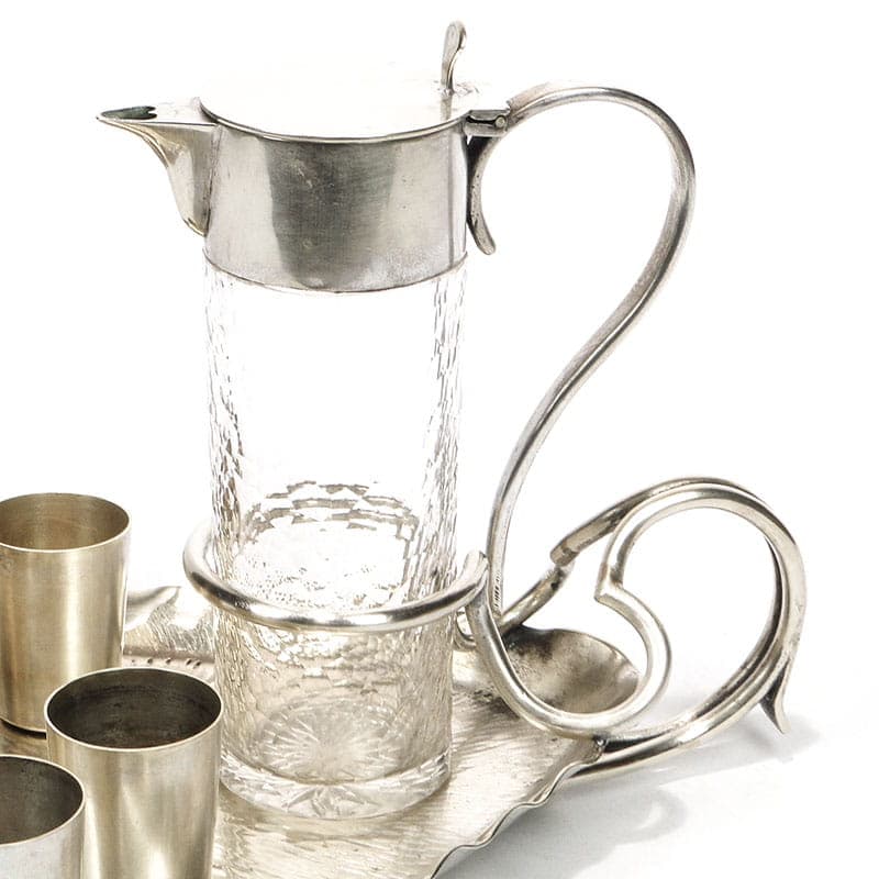 Liqueur set, Art Nouveau, silver, white metal, crystal, Austria-Hungary, early 20th c. - 359474