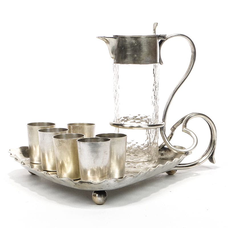 Liqueur set, Art Nouveau, silver, white metal, crystal, Austria-Hungary, early 20th c. - 359475