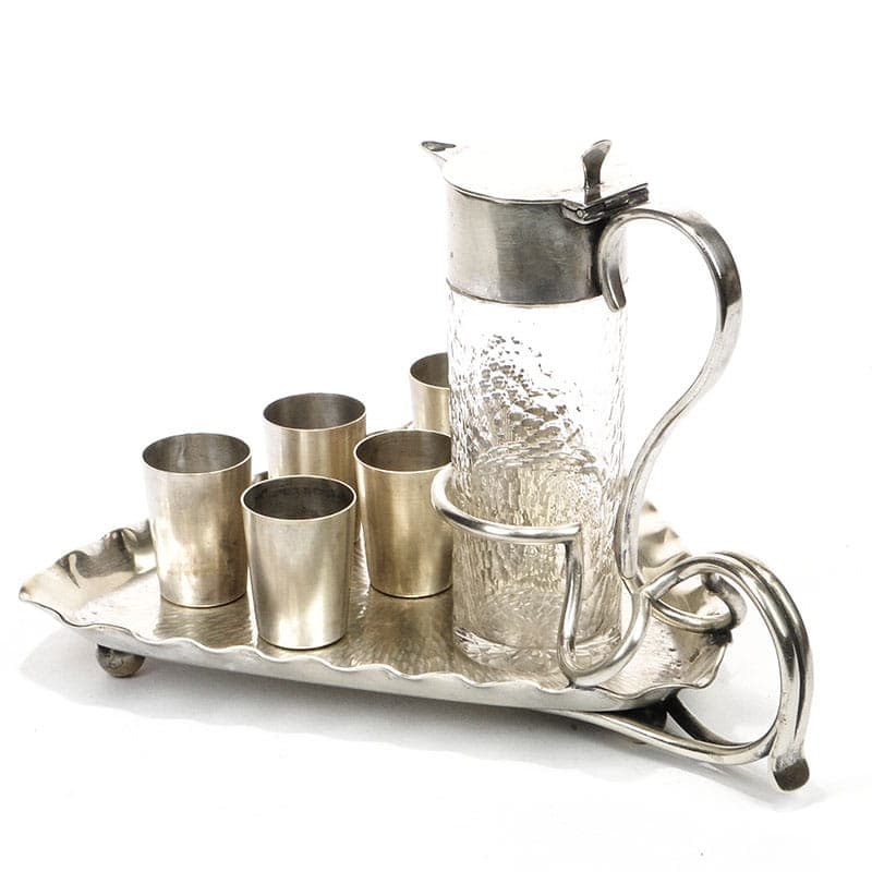 Liqueur set, Art Nouveau, silver, white metal, crystal, Austria-Hungary, early 20th c. - 359477
