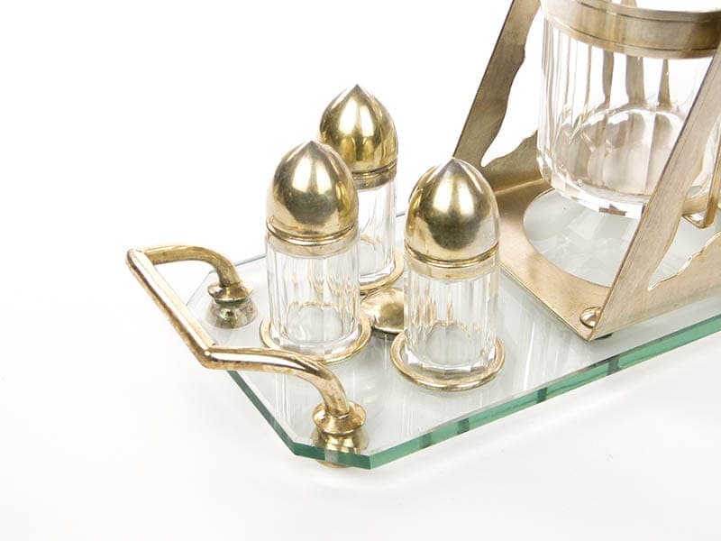 Art Deco Alcohol Set, transparent, crystal glass brass, Czechoslovakia, 1920s - 359483