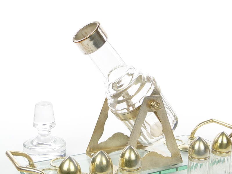 Art Deco Alcohol Set, transparent, crystal glass brass, Czechoslovakia, 1920s - 359487