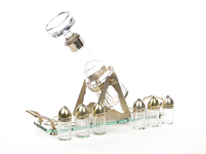 Art Deco Alcohol Set, transparent, crystal glass brass, Czechoslovakia, 1920s - 359486