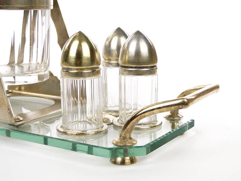Art Deco Alcohol Set, transparent, crystal glass brass, Czechoslovakia, 1920s - 359480