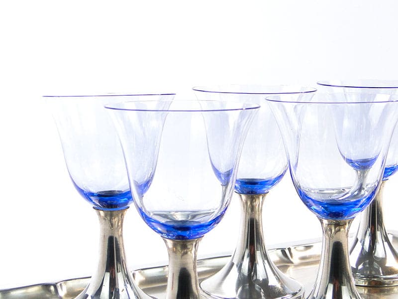 Wine Glass Set Art Deco, sapphire crystal glass, silver-plated brass, Sandrik, Slovakia, 1920s. - 359490