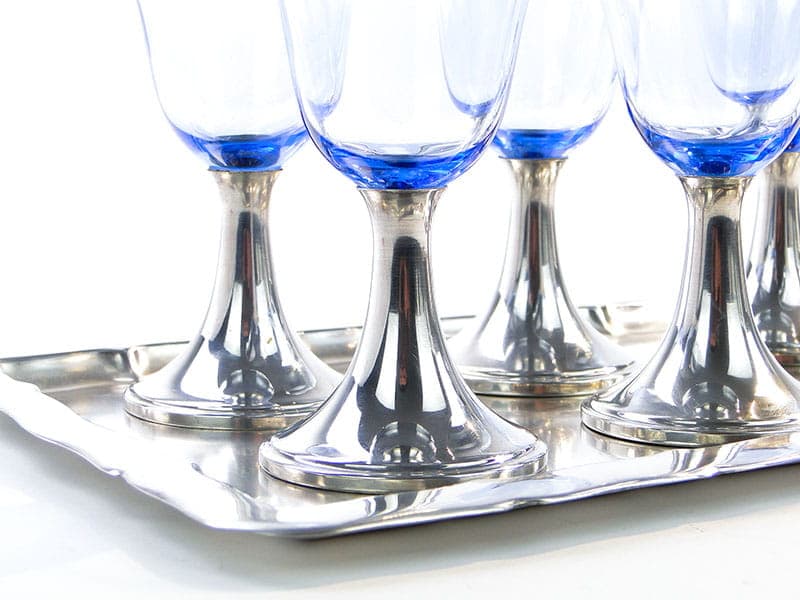 Wine Glass Set Art Deco, sapphire crystal glass, silver-plated brass, Sandrik, Slovakia, 1920s. - 359496