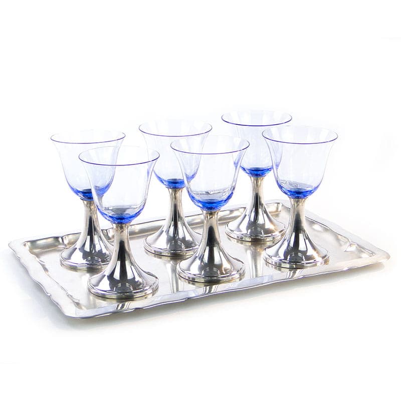 Wine Glass Set Art Deco, sapphire crystal glass, silver-plated brass, Sandrik, Slovakia, 1920s. - 359493