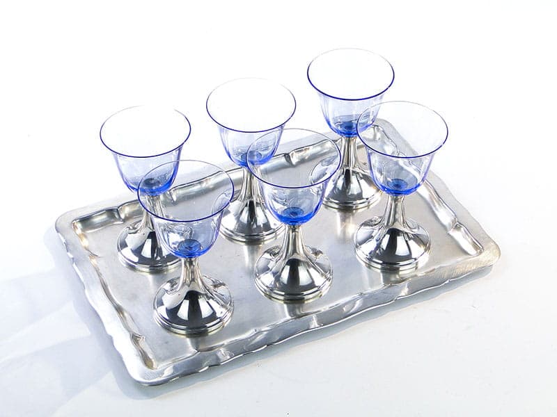 Wine Glass Set Art Deco, sapphire crystal glass, silver-plated brass, Sandrik, Slovakia, 1920s. - 359491