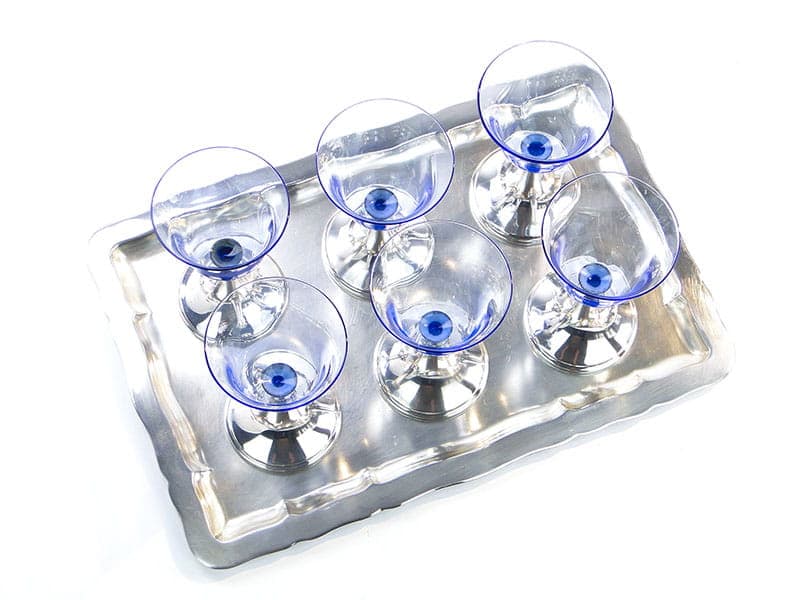 Wine Glass Set Art Deco, sapphire crystal glass, silver-plated brass, Sandrik, Slovakia, 1920s. - 359495