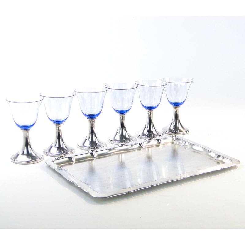 Wine Glass Set Art Deco, sapphire crystal glass, silver-plated brass, Sandrik, Slovakia, 1920s. - 359497