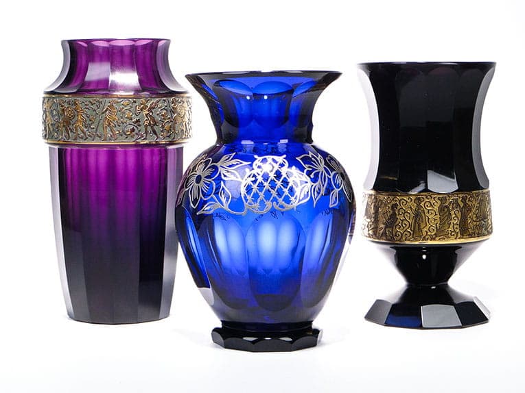 Vase, indigo crystal, silver, by S. Haertl, Józefina Glassworks, Poland, 1940s - 359504