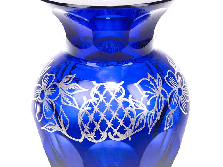 Vase, indigo crystal, silver, by S. Haertl, Józefina Glassworks, Poland, 1940s - 359509
