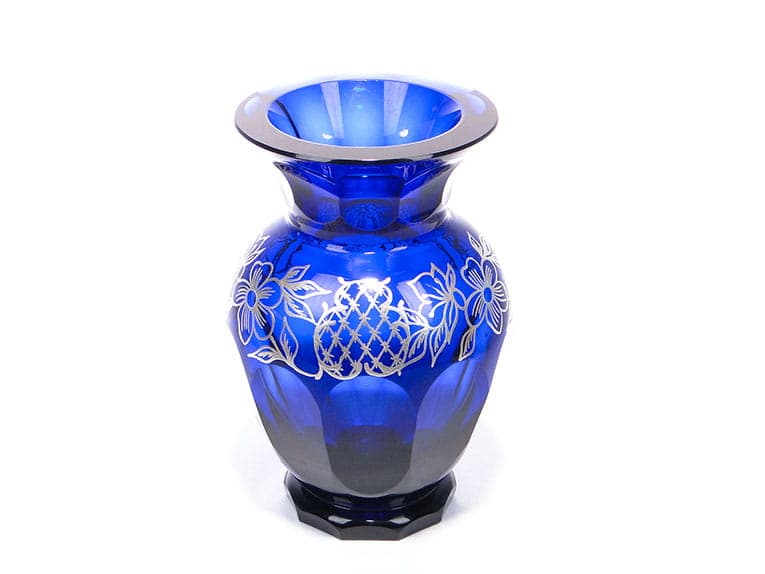Vase, indigo crystal, silver, by S. Haertl, Józefina Glassworks, Poland, 1940s - 359506