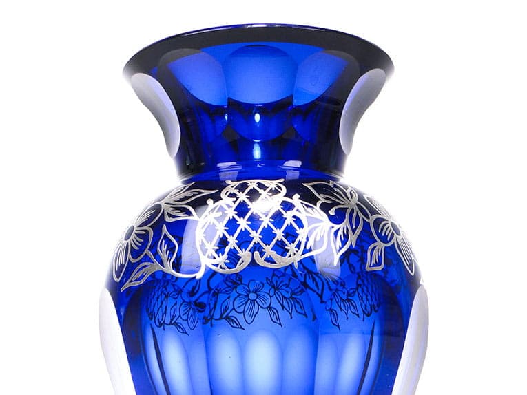 Vase, indigo crystal, silver, by S. Haertl, Józefina Glassworks, Poland, 1940s - 359500