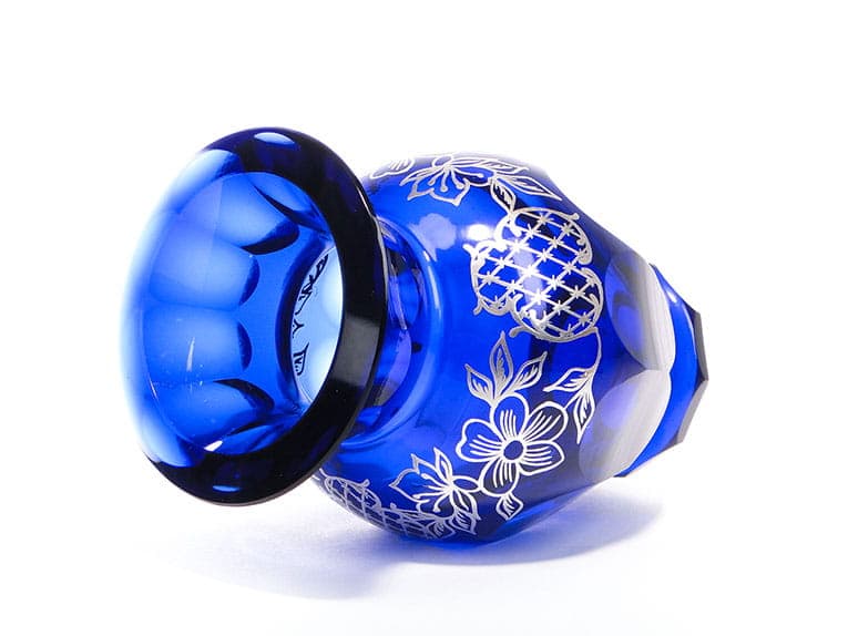 Vase, indigo crystal, silver, by S. Haertl, Józefina Glassworks, Poland, 1940s - 359501