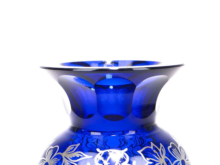 Vase, indigo crystal, silver, by S. Haertl, Józefina Glassworks, Poland, 1940s - 359508