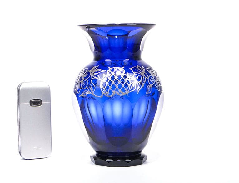 Vase, indigo crystal, silver, by S. Haertl, Józefina Glassworks, Poland, 1940s - 359512