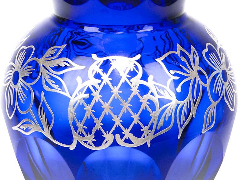 Vase, indigo crystal, silver, by S. Haertl, Józefina Glassworks, Poland, 1940s - 359510
