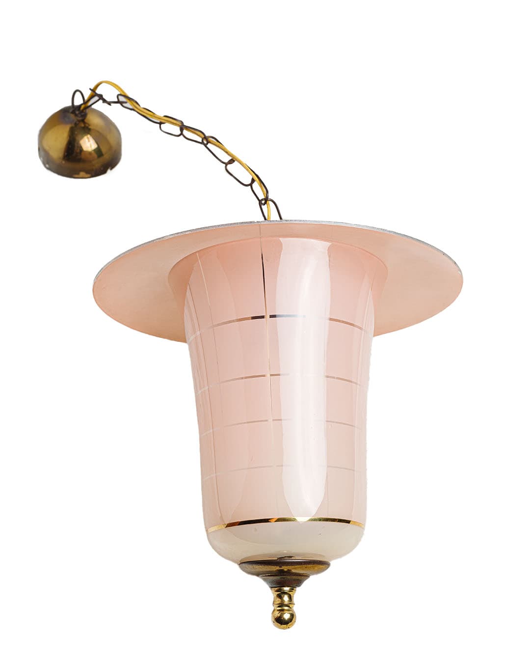 Ceiling lamp, powder pink glass, brass, Germany, 1950s - 359775