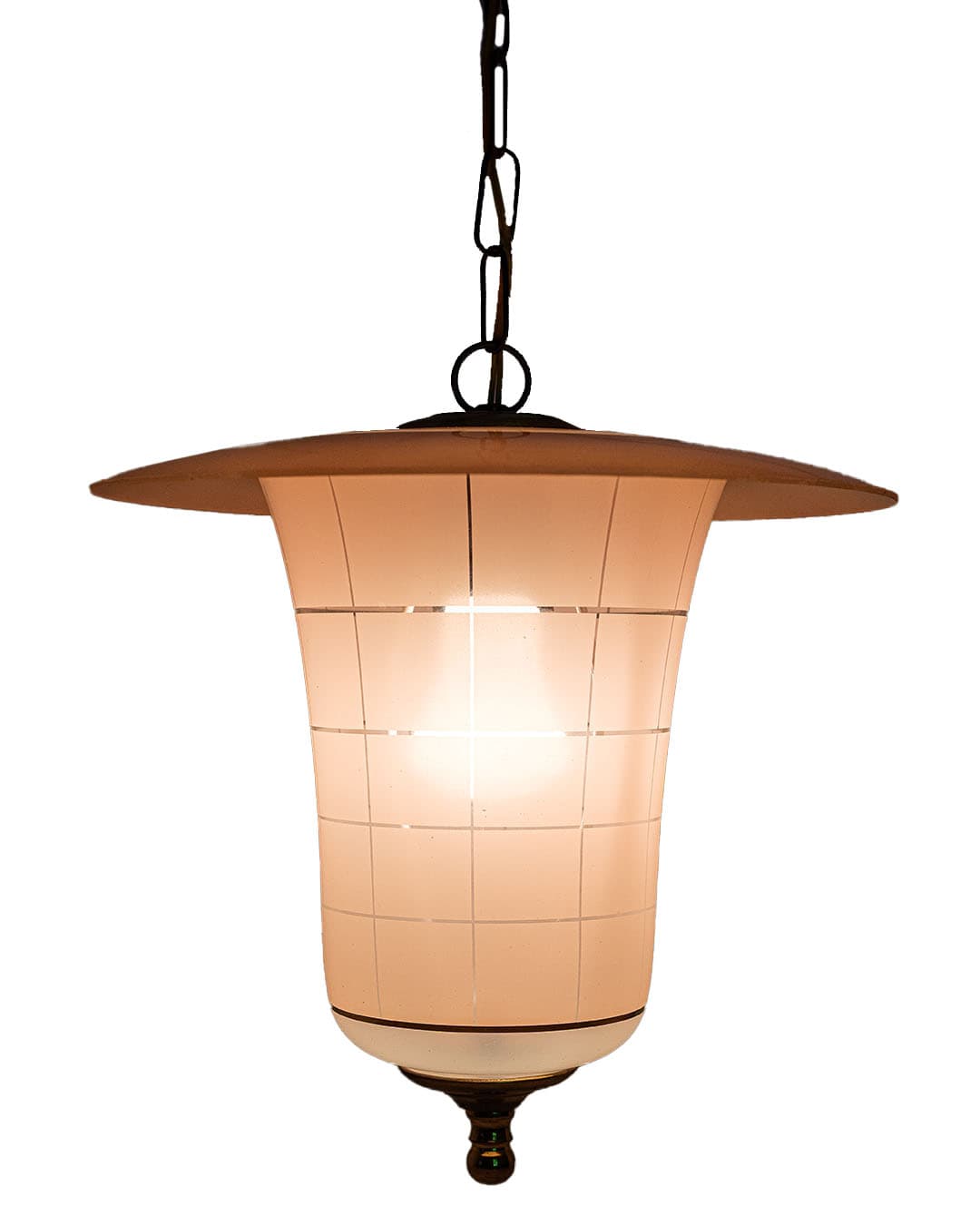 Ceiling lamp, powder pink glass, brass, Germany, 1950s - 359771