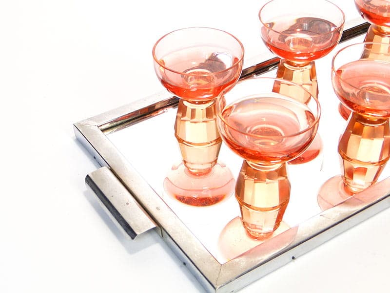 Geometric Tray Art Deco, silver chromed brass, mirror, Czechoslovakia, 1950s - 359807