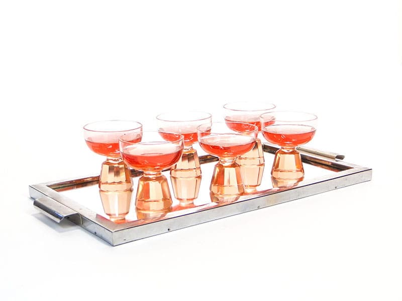 Geometric Tray Art Deco, silver chromed brass, mirror, Czechoslovakia, 1950s - 359806