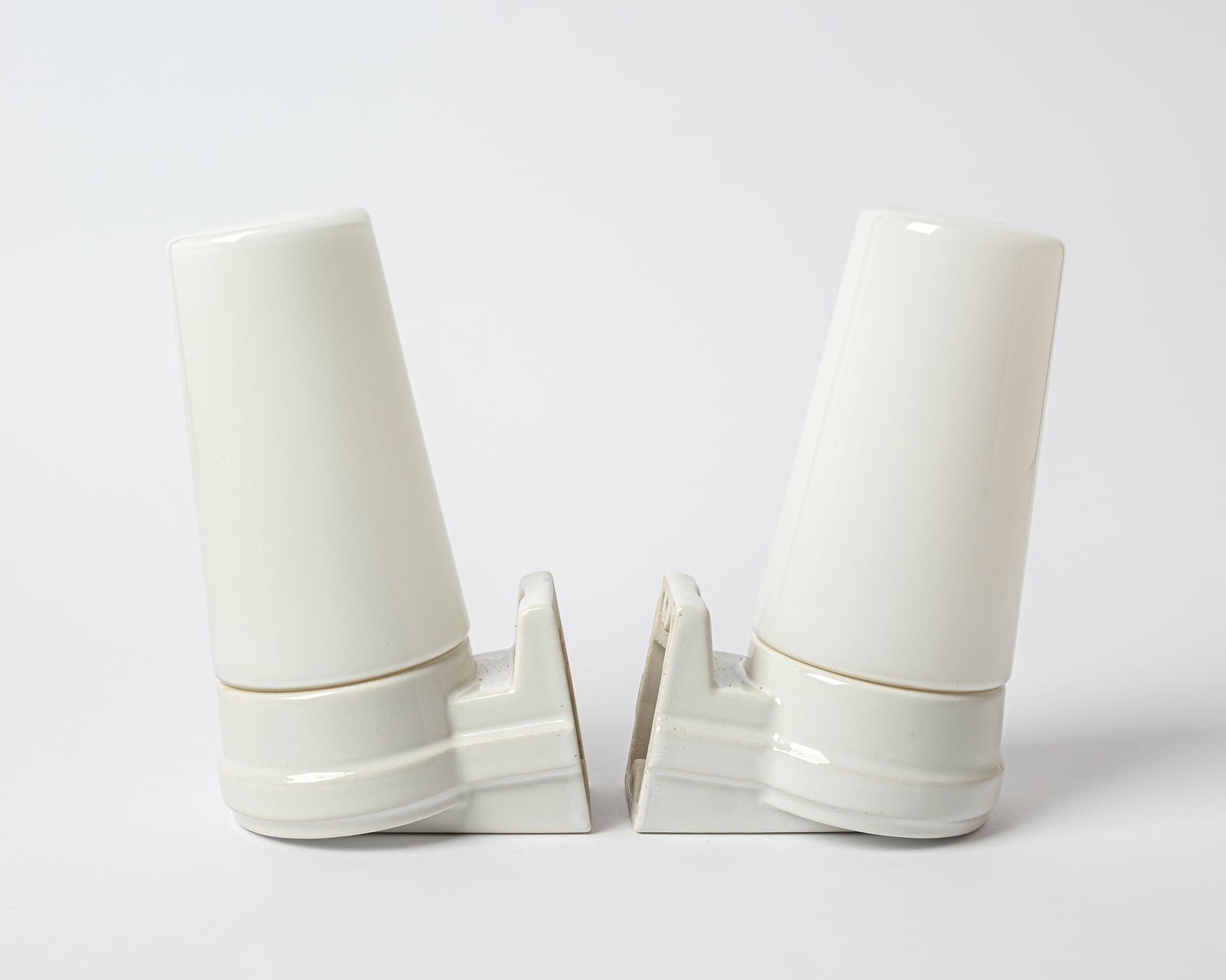 Pair of wall sconces IFO, white ceramic, opaline glass, Sweden, 1970s. - 359858