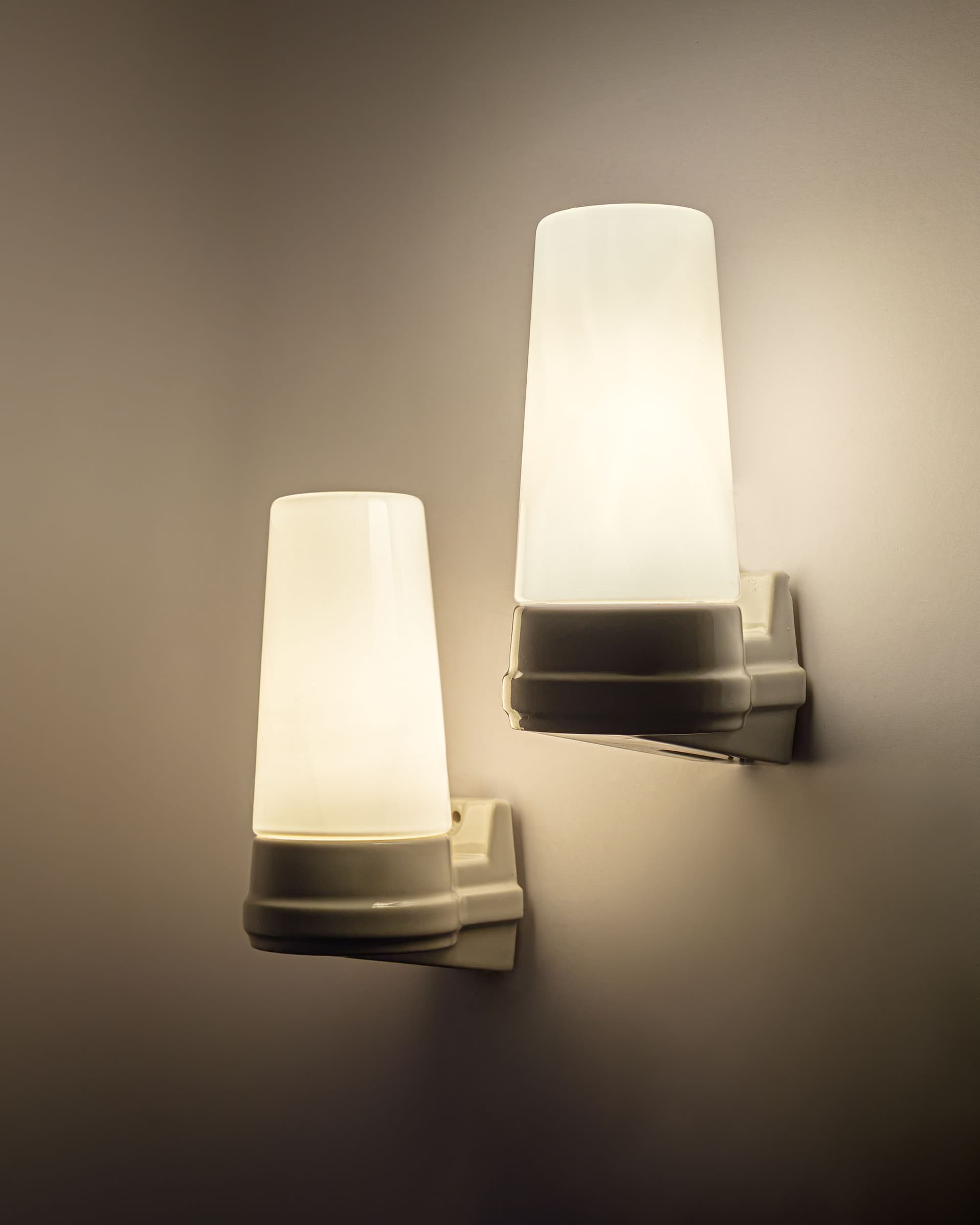 Pair of wall sconces IFO, white ceramic, opaline glass, Sweden, 1970s. - 359856
