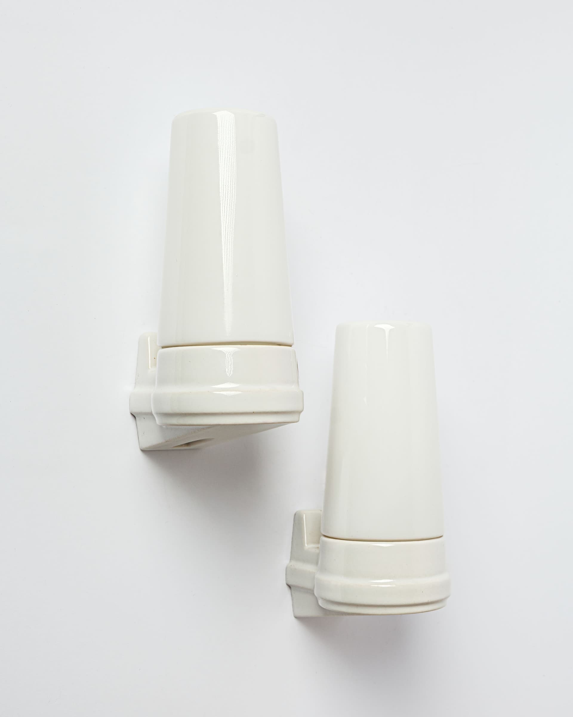 Pair of wall sconces IFO, white ceramic, opaline glass, Sweden, 1970s. - 359857