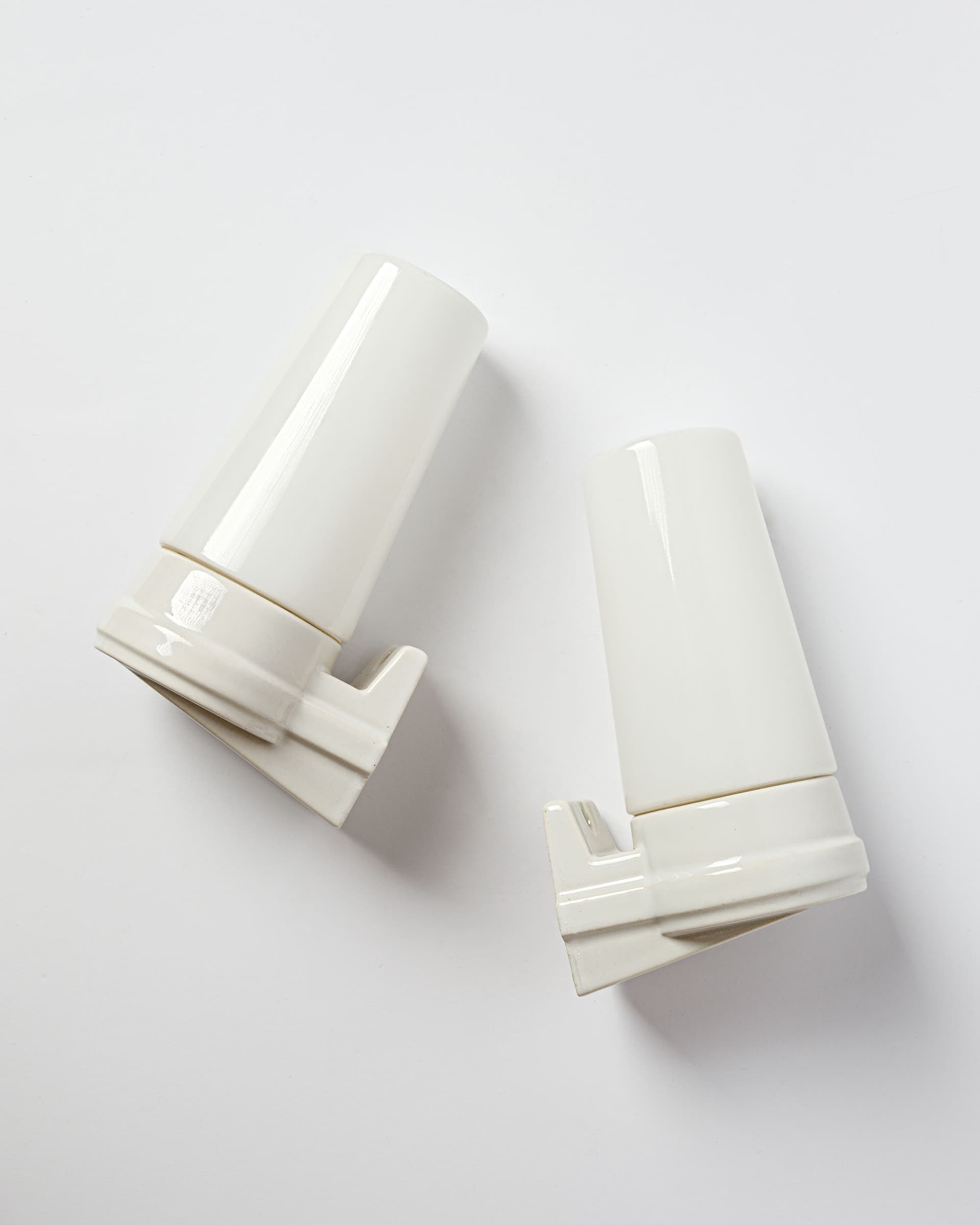 Pair of wall sconces IFO, white ceramic, opaline glass, Sweden, 1970s. - 359859
